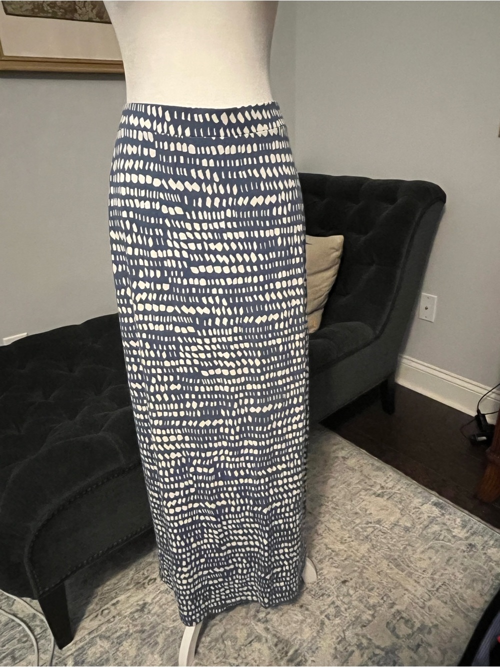 LOFT Marine Blue and Cream Printed Knit Maxi Skirt